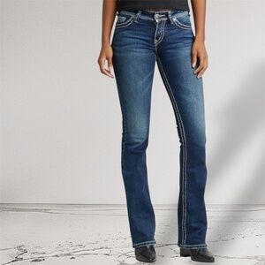 Silver Jeans Co. Suki Low to Mid Rise Curvy Bootcut Dark Denim - Size 27/33